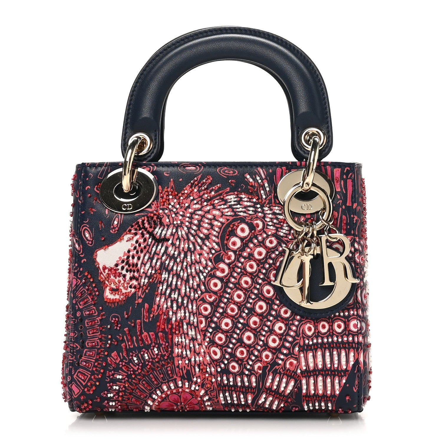 Christian Dior Smooth Calfskin Beaded Animals Mini Lady Dior Deep Blue Fuchsia 1 of 10