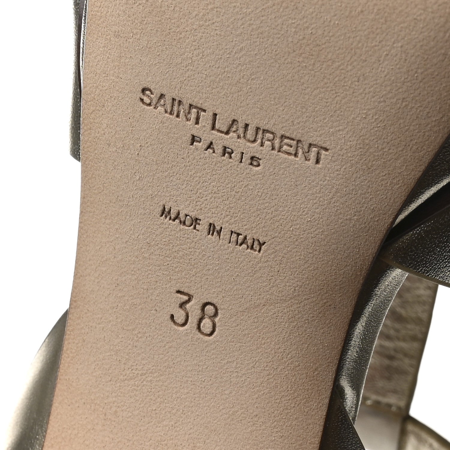 Saint Laurent Veau Laminato Tribute 75 Platform Sandals 38 Platino 7 of 9