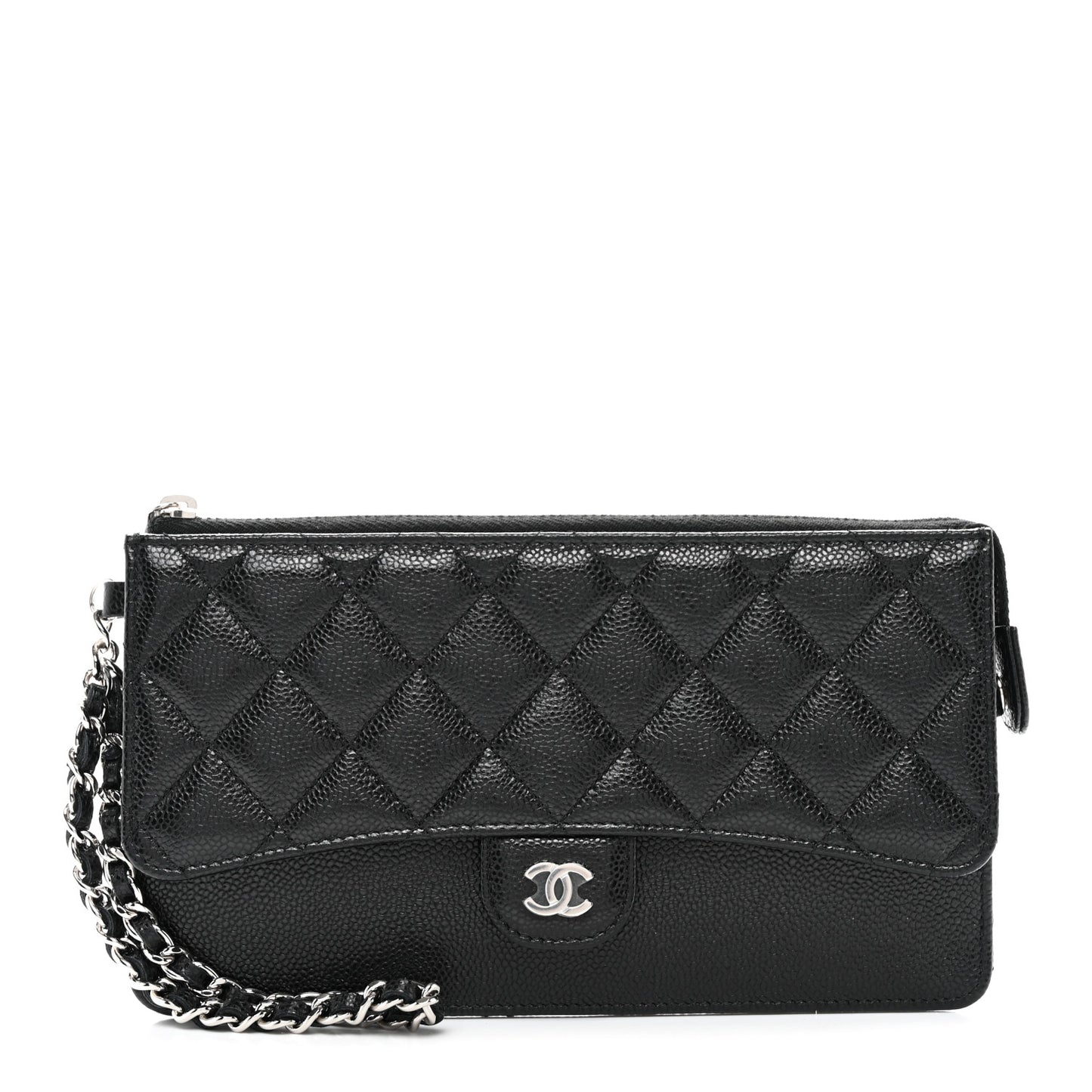 Caviar Quilted Classic Pouch With Handle Black