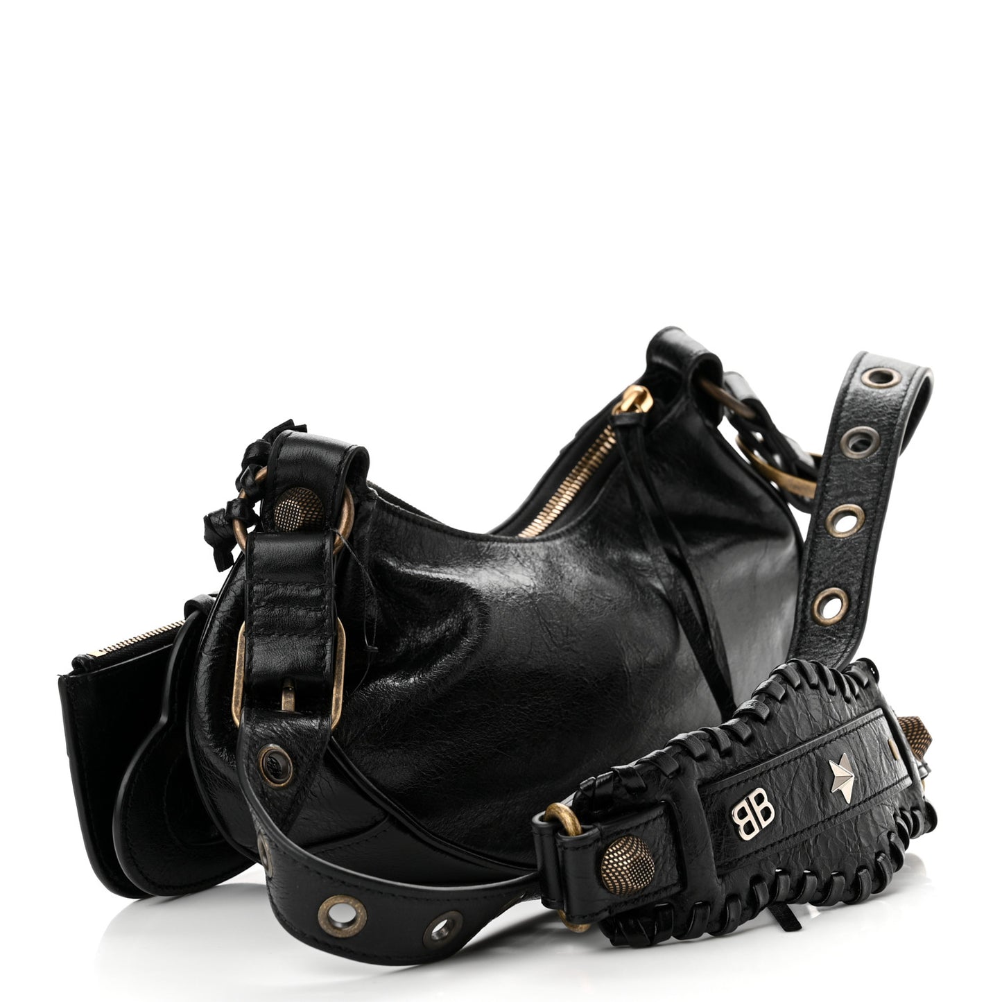 Agneau Arena Pin Embellished Le Cagole Shoulder Bag XS Black