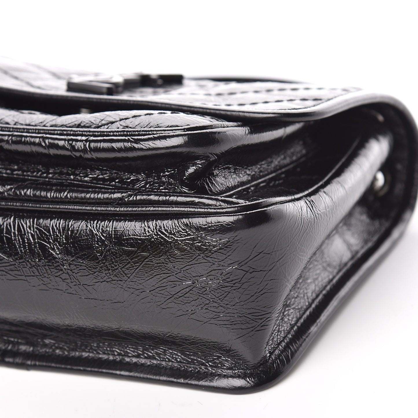 Crinkled Calfskin Matelasse Monogram Baby Niki Chain Satchel Black