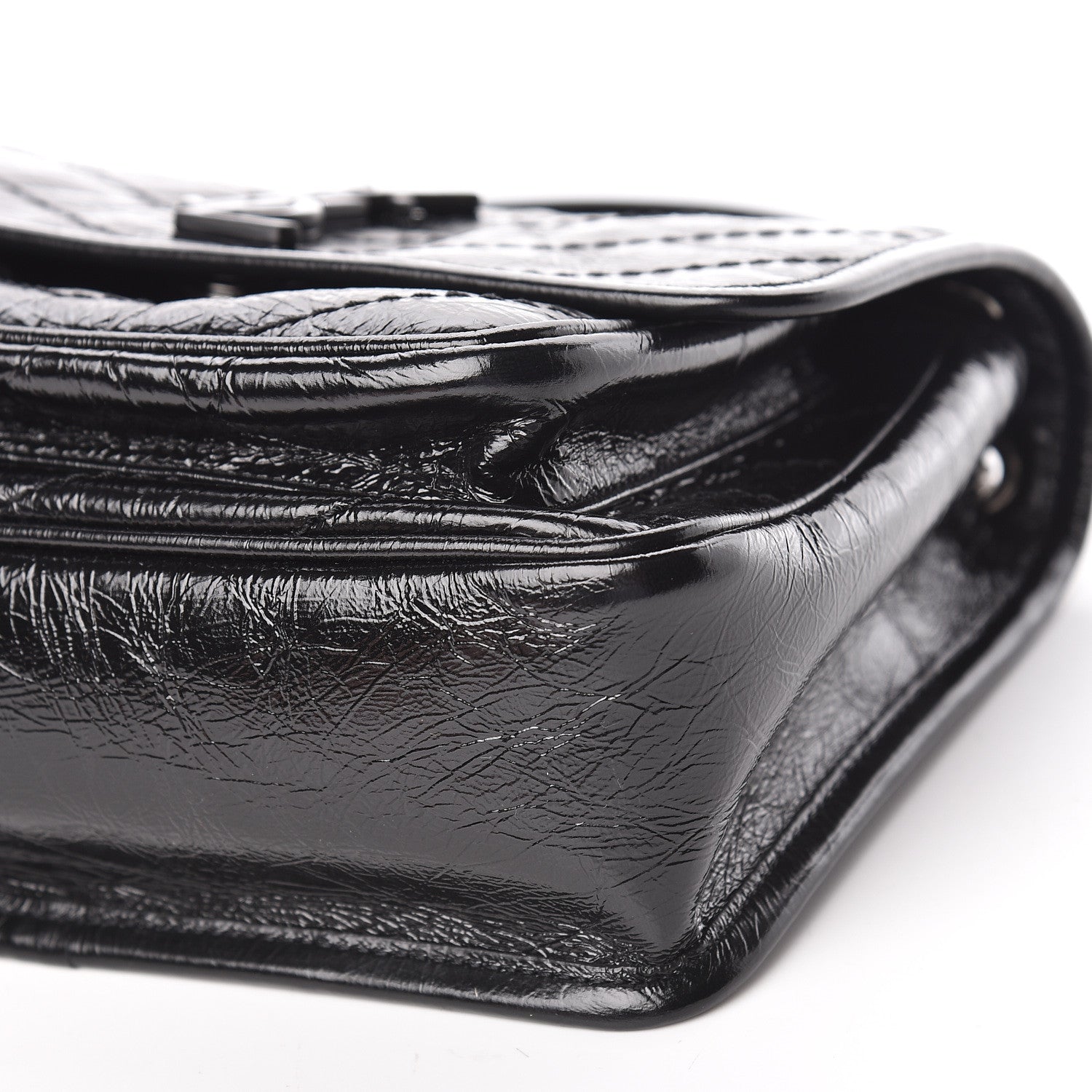 Saint Laurent Crinkled Calfskin Matelasse Monogram Baby Niki Chain Satchel Black 9 of 10