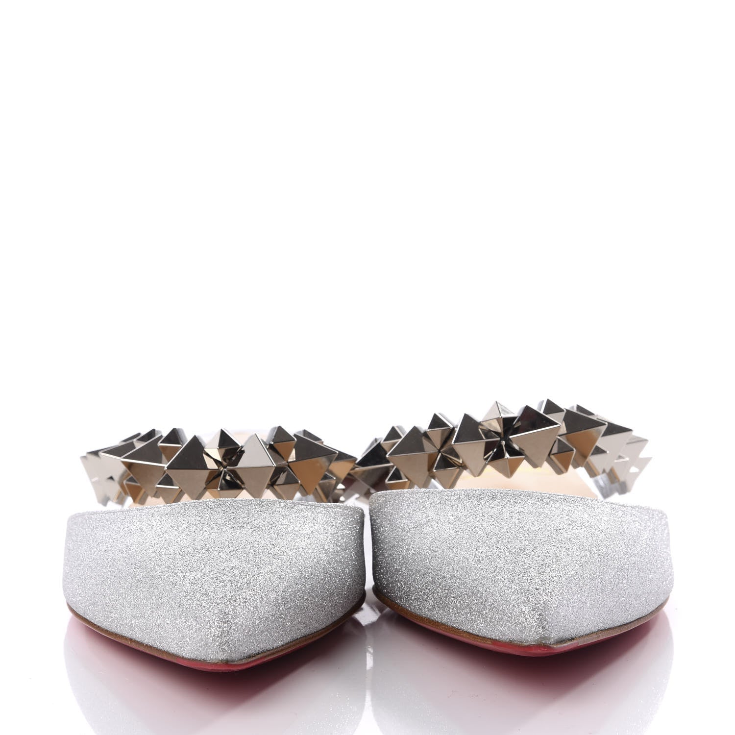 Christian Louboutin Mini Glitter Planet Choc Flat Mules 37.5 Silver 3 of 9