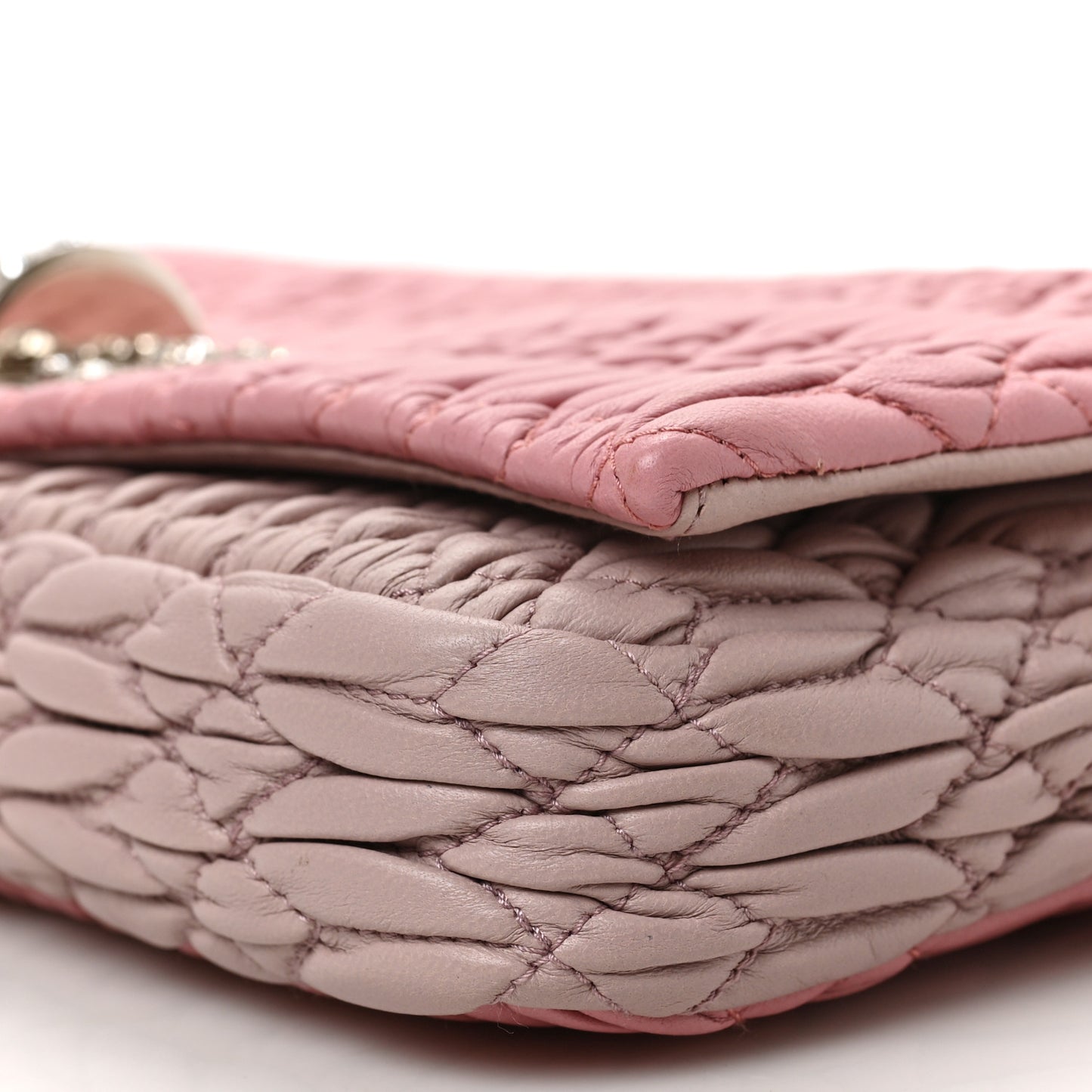Nappa Matelasse Bi-Color Crystal Flap Clutch Pink Pomice