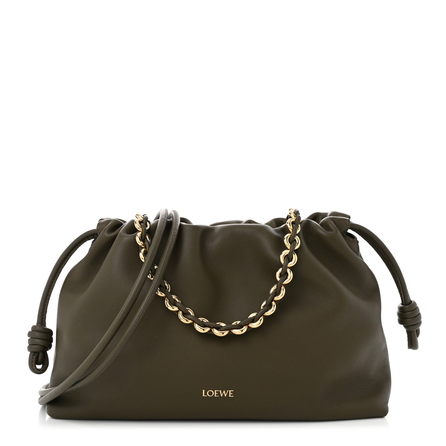 Mellow Nappa Medium Donut Chain Flamenco Knot Clutch Dark Khaki