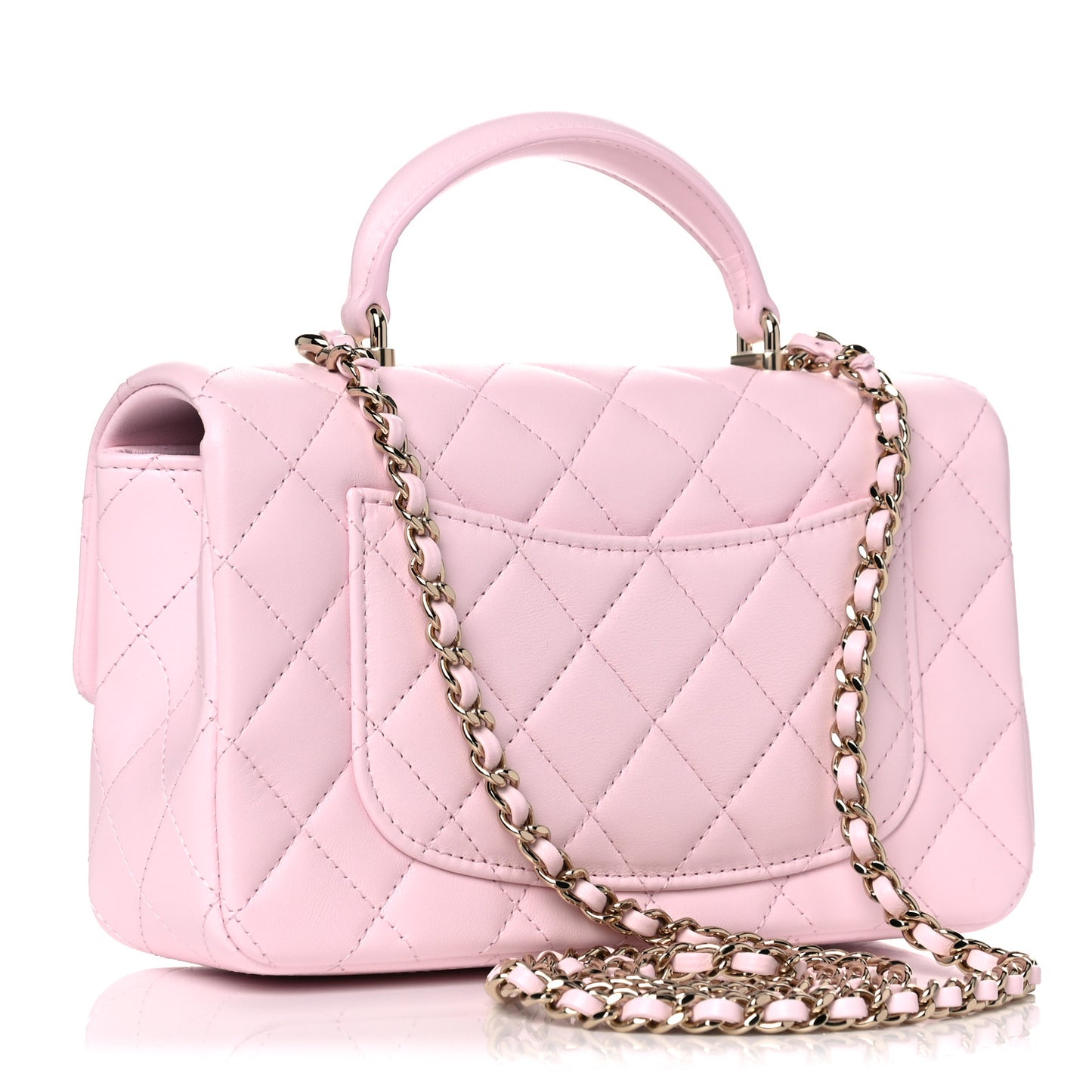 Lambskin Quilted Mini Top Handle Rectangular Flap Light Pink