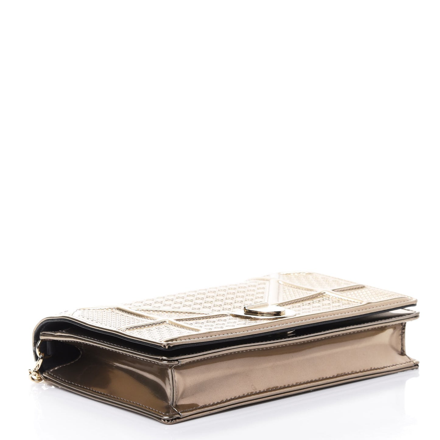 Metallic Patent Micro-Cannage Diorama Wallet on Chain Pouch Gold