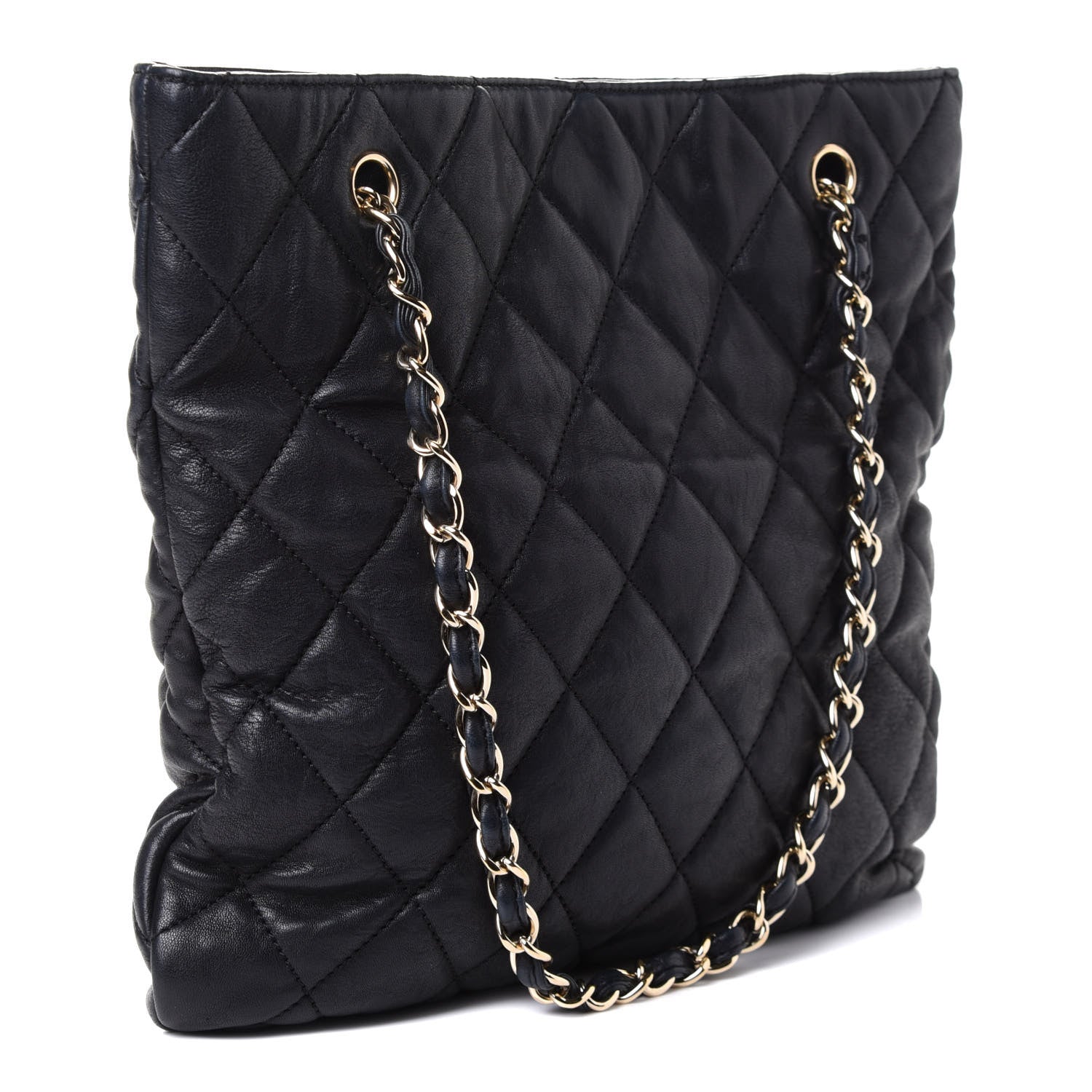 Chanel Crumpled Lambskin Quilted CC Shopping Tote Black 2 of 5