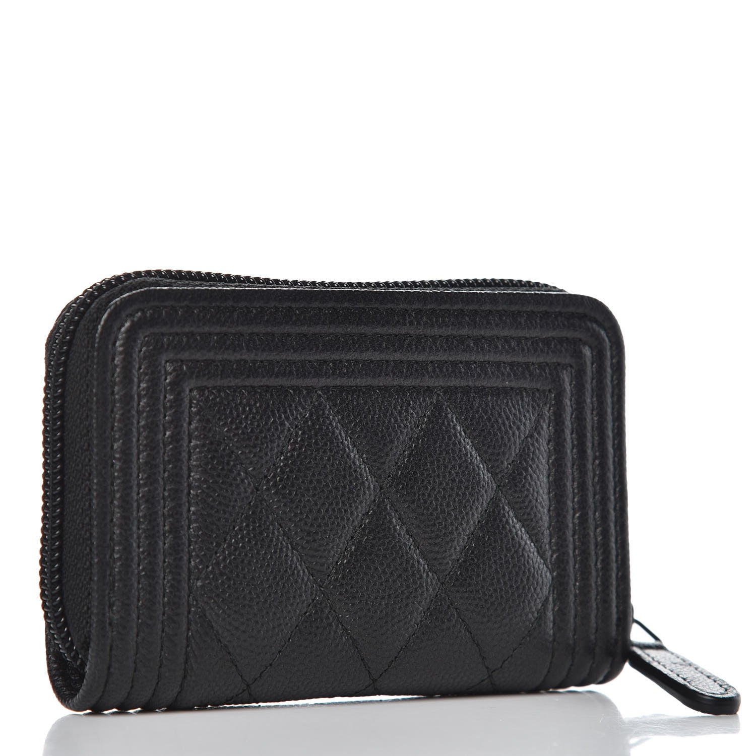 Chanel Caviar Quilted Boy Zip Around Coin Purse Wallet So Black 3 of 8