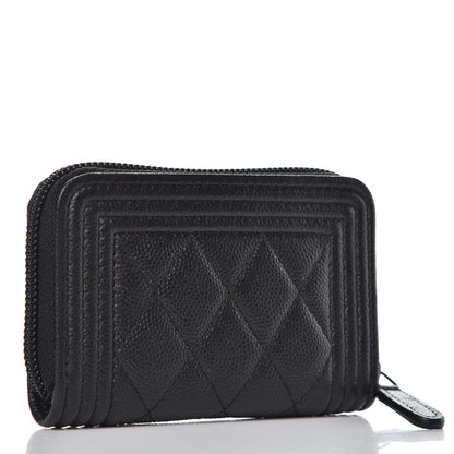 Chanel Caviar Quilted Boy Zip Around Coin Purse Wallet So Black 3 of 8