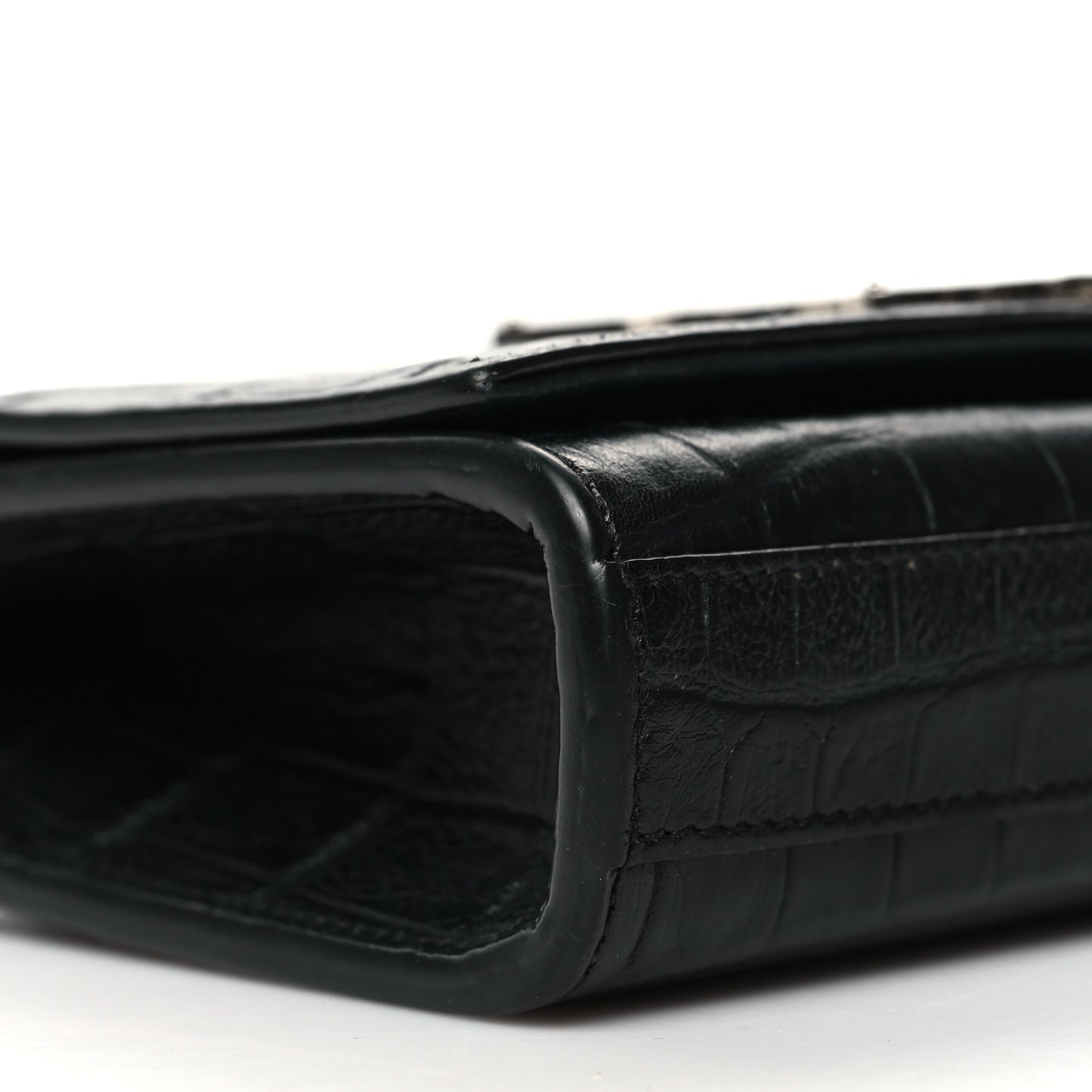 Calfskin Crocodile Embossed Small Classic Monogram Kate Tassel Satchel Black