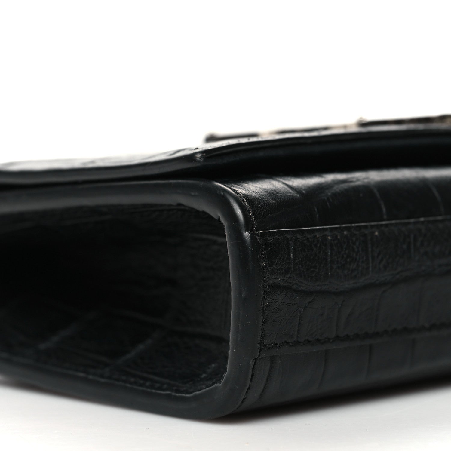 Saint Laurent Calfskin Crocodile Embossed Small Classic Monogram Kate Tassel Satchel Black 8 of 11