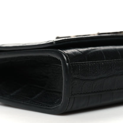 Saint Laurent Calfskin Crocodile Embossed Small Classic Monogram Kate Tassel Satchel Black 8 of 11