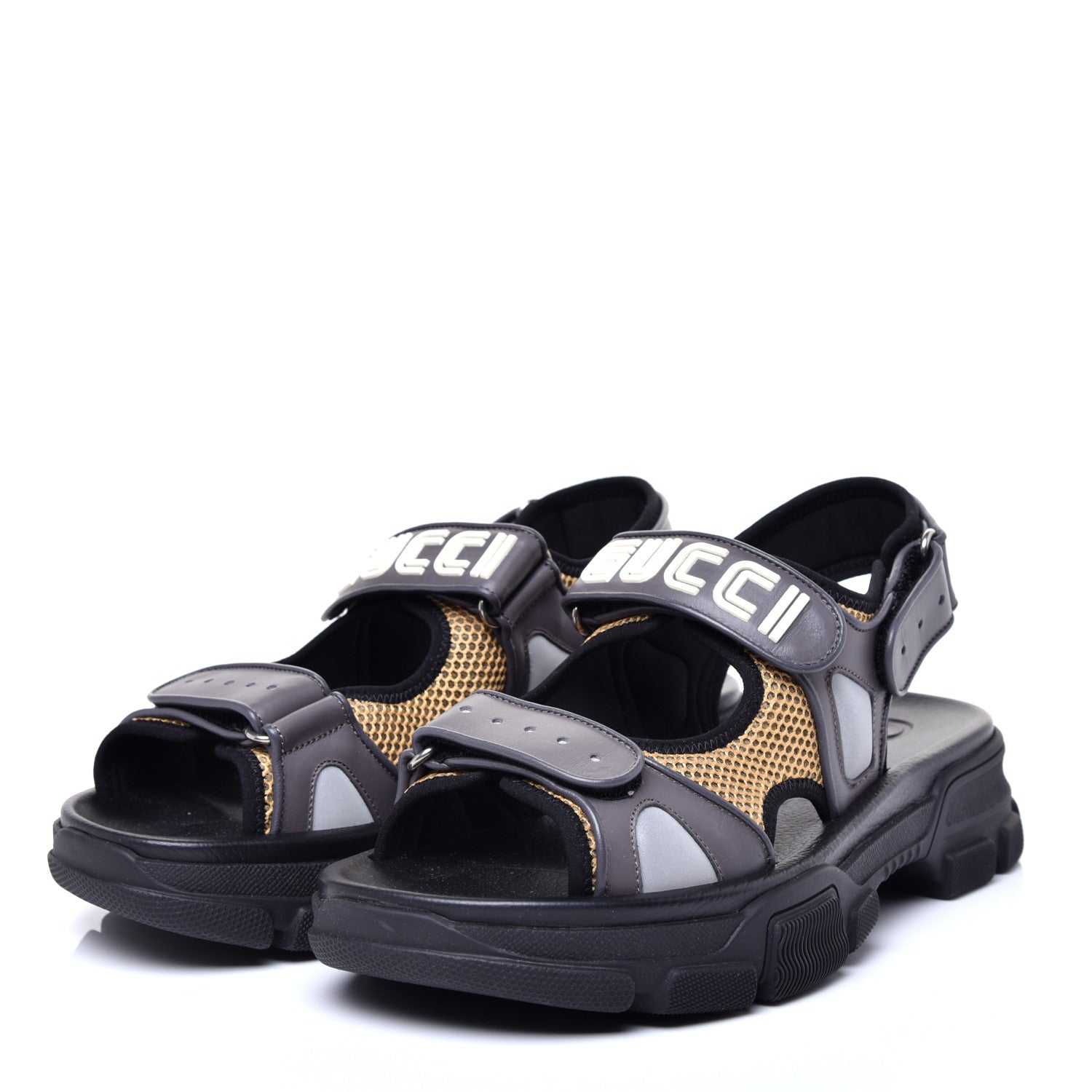 Gucci X SEGA Nappa Mesh Mens Aguru Sandals 8 Loess Black 2 of 11