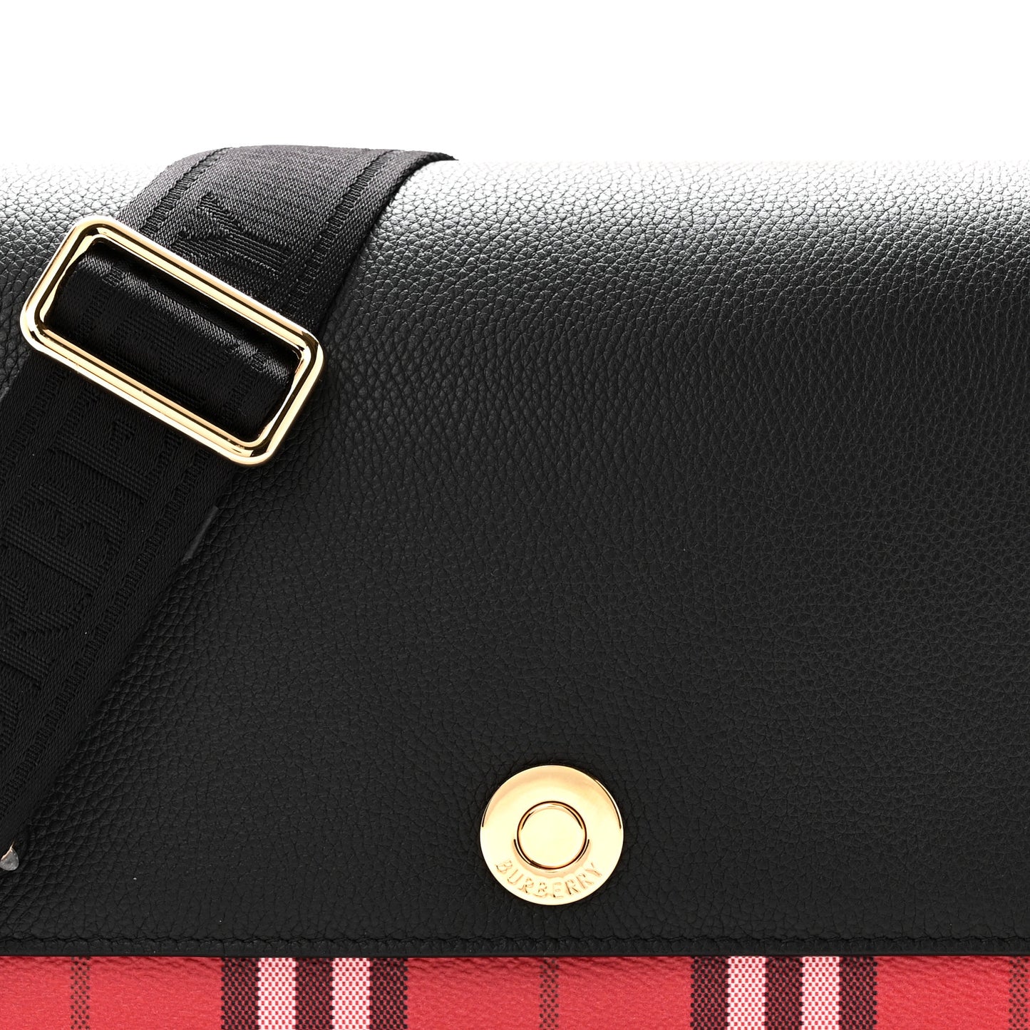 Grainy Calfskin Vintage Check Medium Note Crossbody Bag Black Post Red