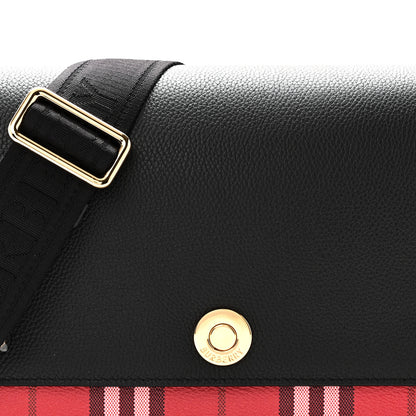 Burberry Grainy Calfskin Vintage Check Medium Note Crossbody Bag Black Post Red 8 of 10