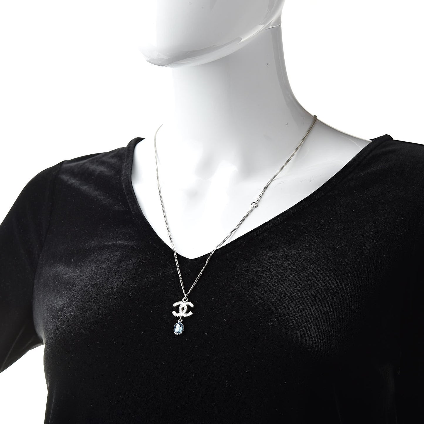 Enamel CC Drop Necklace Silver