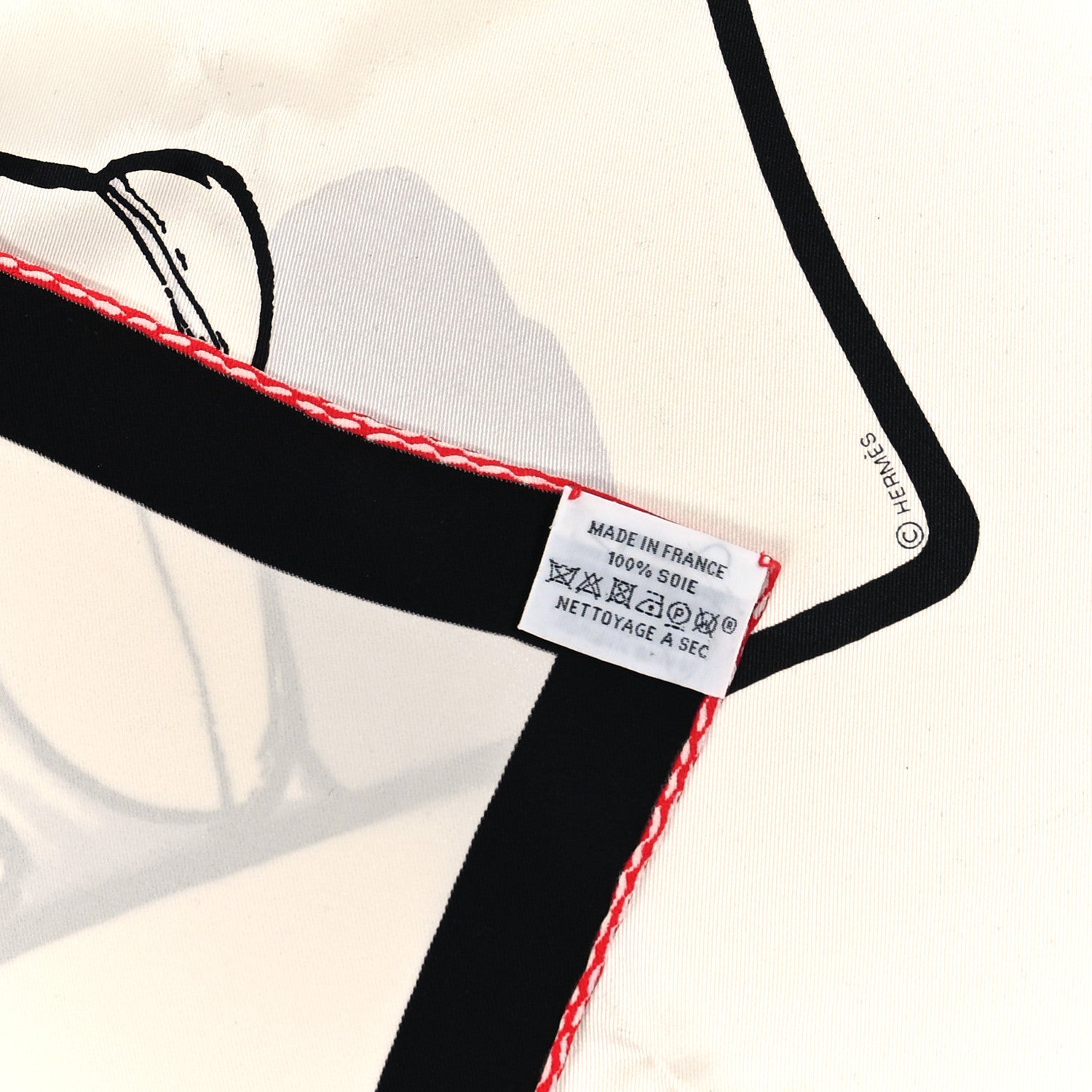 Hermes Silk Swinging Saint Germain Scarf 70 White Black Rouge 3 of 3