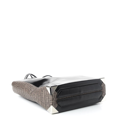 Alexander Wang Calfskin Crocodile Embossed Prisma Skeletal Tote Black Silver Hardware 4 of 9