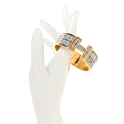 Hermes Enamel Printed Wide Couvertures et Tenues de Jour Clic Clac H Bracelet PM Orange Bleu 2 of 4
