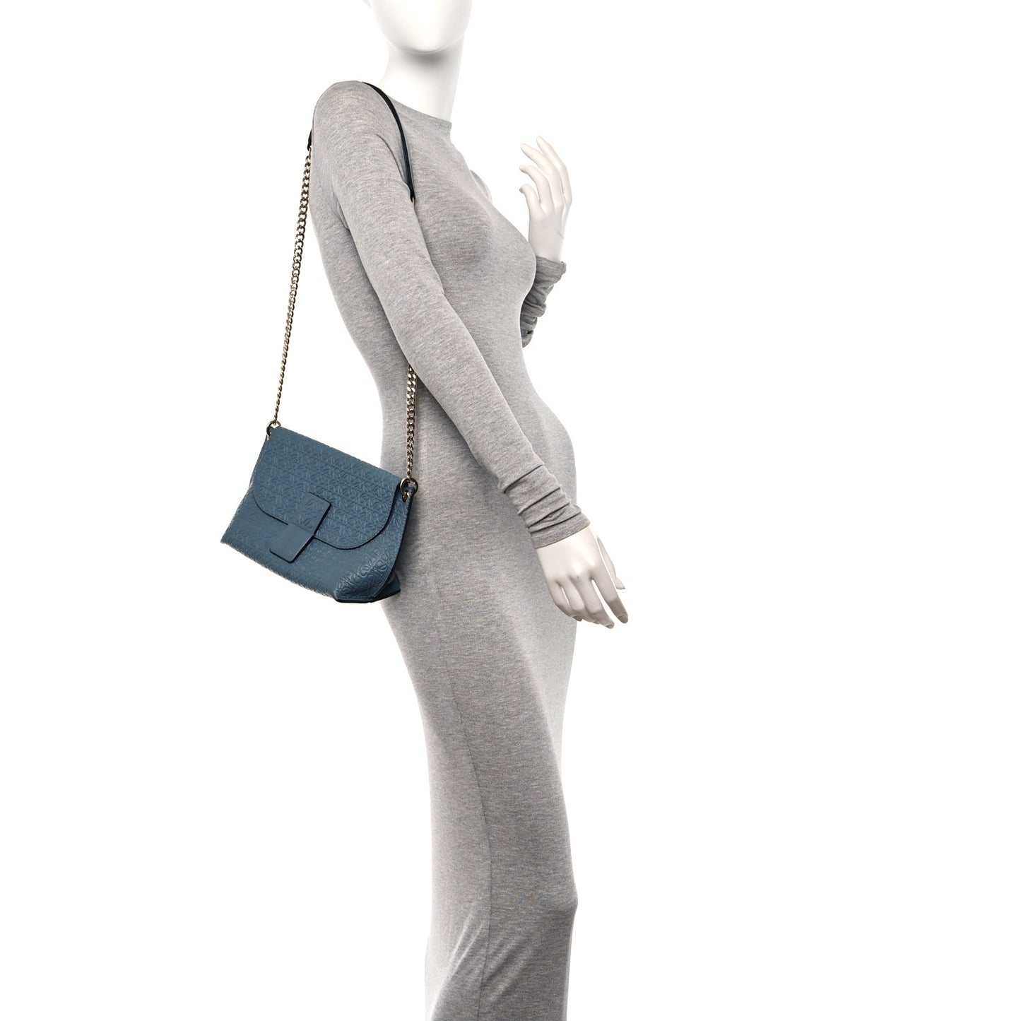 Goatskin Embossed Avenue Shoulder Bag Blue