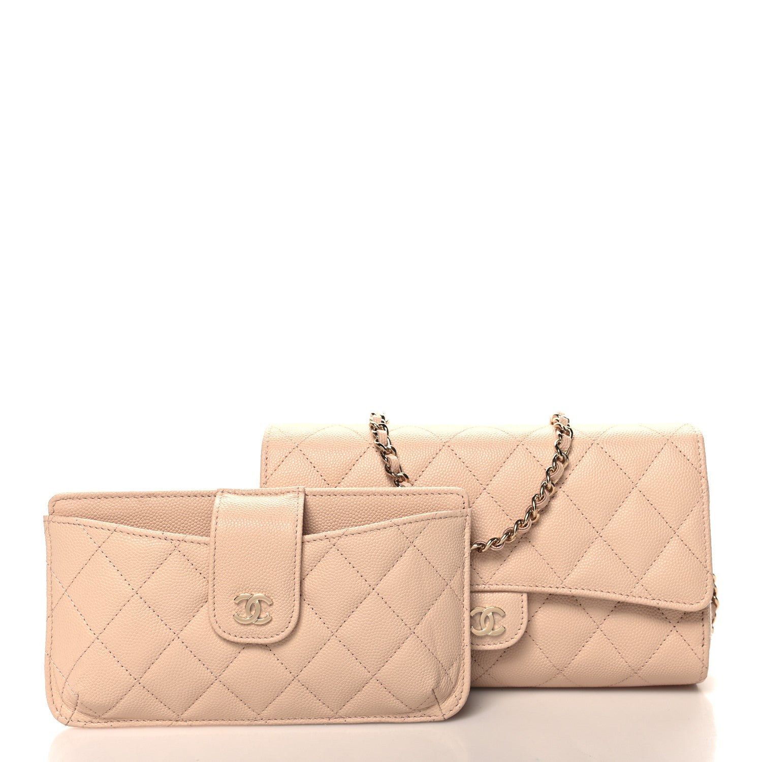 Chanel Caviar Quilted Phone Holder Wallet on Removable Chain Light Beige 3 of 15