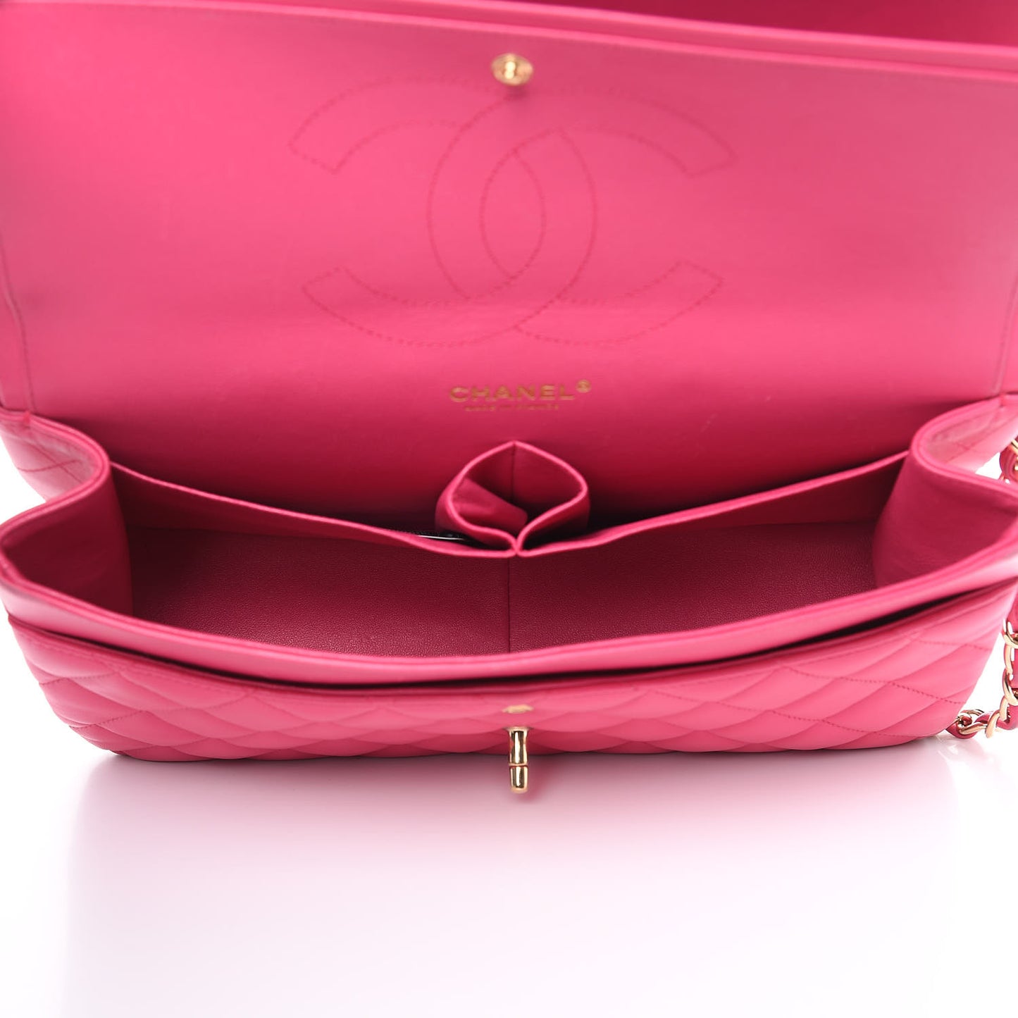 Lambskin Quilted Jumbo Double Flap Fuchsia