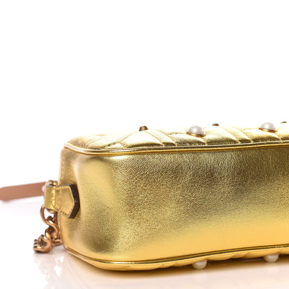 Gucci Metallic Calfskin Matelasse Studded Small Pearly GG Marmont Chain Shoulder Bag Gold 8 of 10