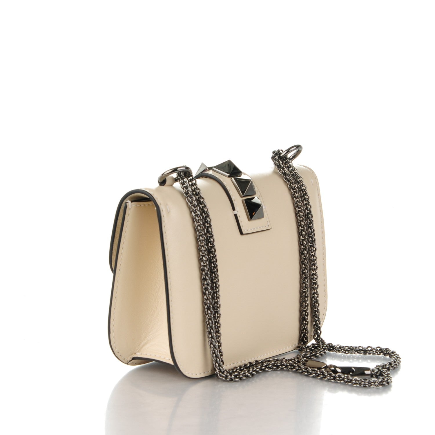 Valentino Garavani Craquele Calfskin Small Glam Lock Rockstud Flap Light Ivory 3 of 8