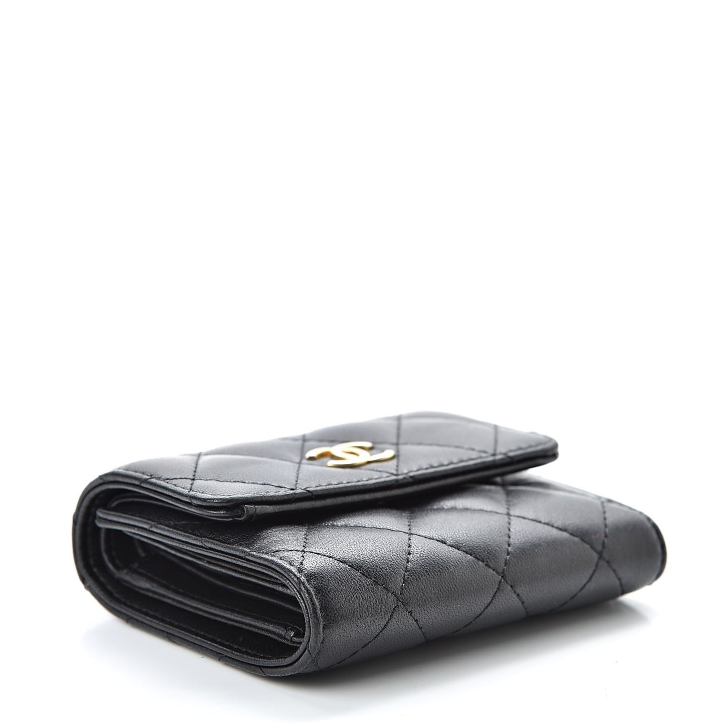 Lambskin Quilted Small Compact Wallet Black