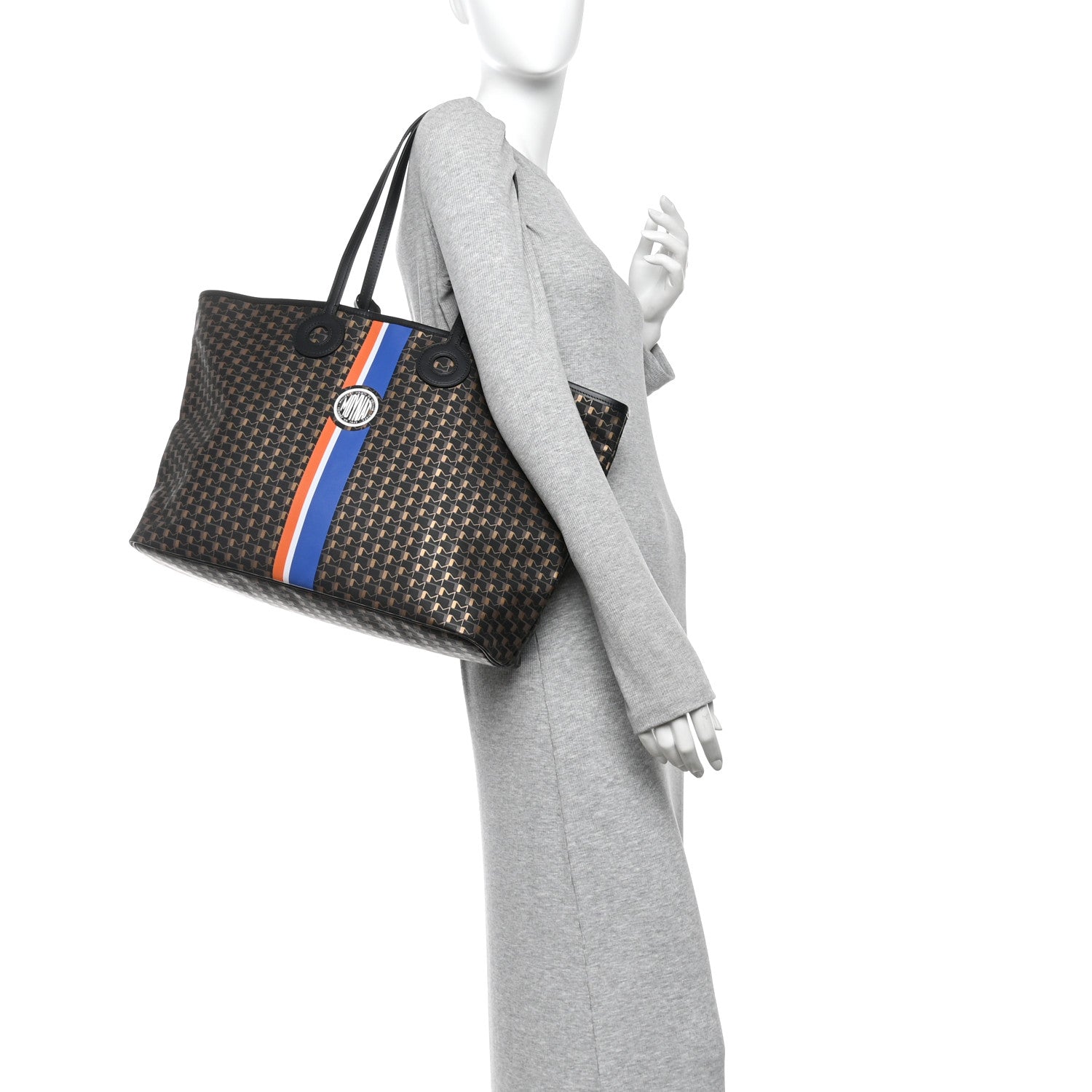 Moynat Grained Calfskin Canvas 1920 Oh! Tote Ruban GM Carbon Bronze 2 of 10