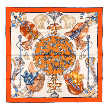 Hermes Silk Cavalcades Scarf 90 Orange White Rouille 1 of 3