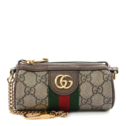 Gucci GG Supreme Monogram Web Ophidia Barrel Coin Purse Beige New Acero 1 of 7