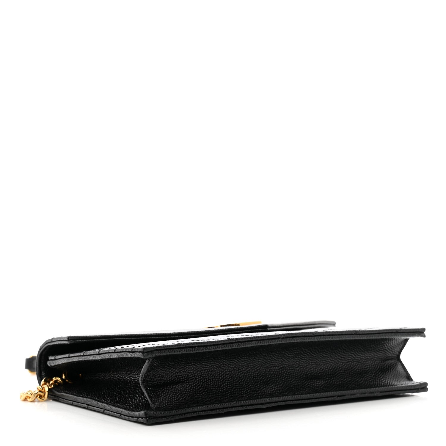 Saint Laurent Grain De Poudre Matelasse Chevron Monogram Envelope Chain Wallet Black 3 of 10