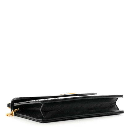 Saint Laurent Grain De Poudre Matelasse Chevron Monogram Envelope Chain Wallet Black 3 of 10