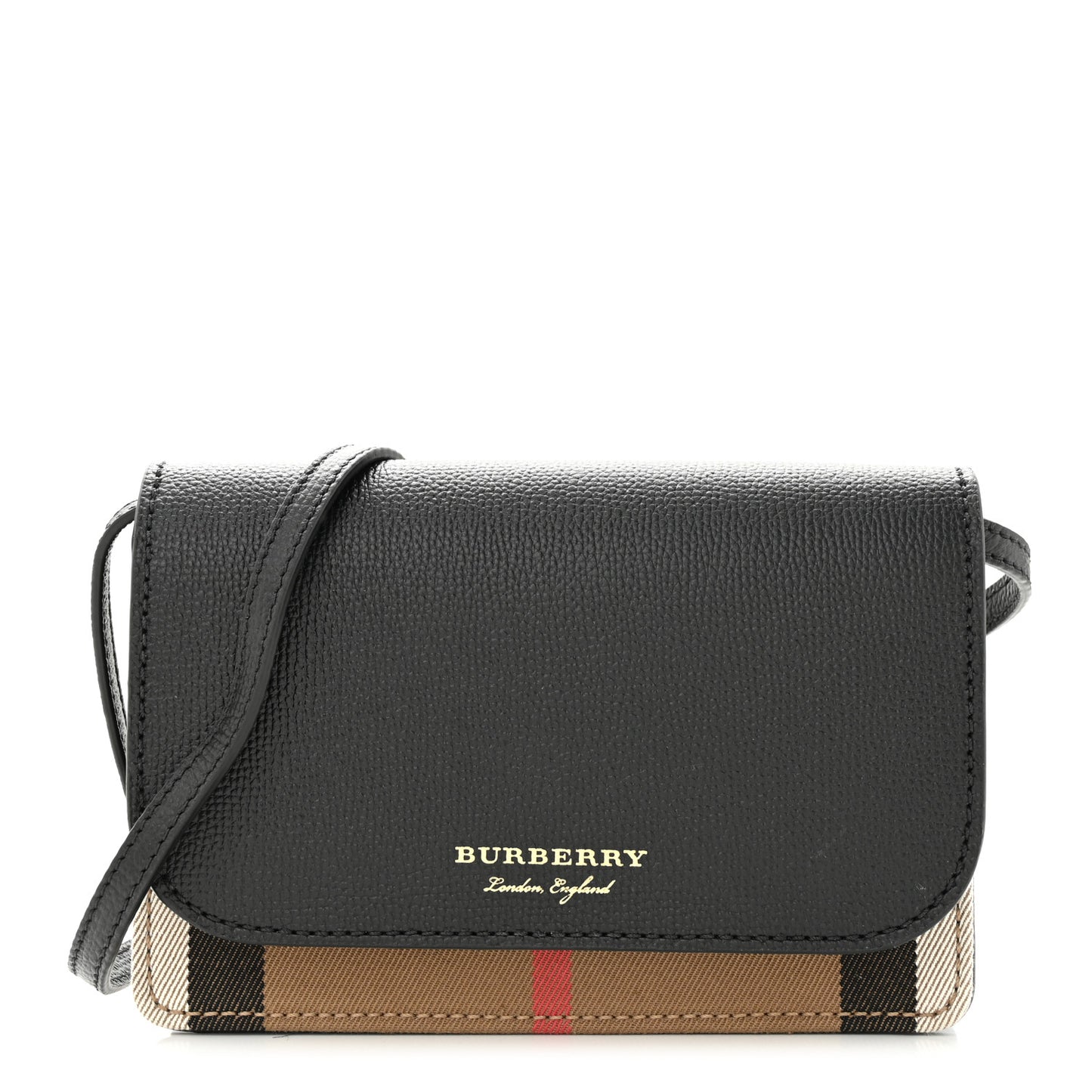 Grained Calfskin House Check Tartan Mix Hampshire Wallet On Chain Black