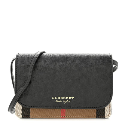 Burberry Grained Calfskin House Check Tartan Mix Hampshire Wallet On Chain Black 1 of 9