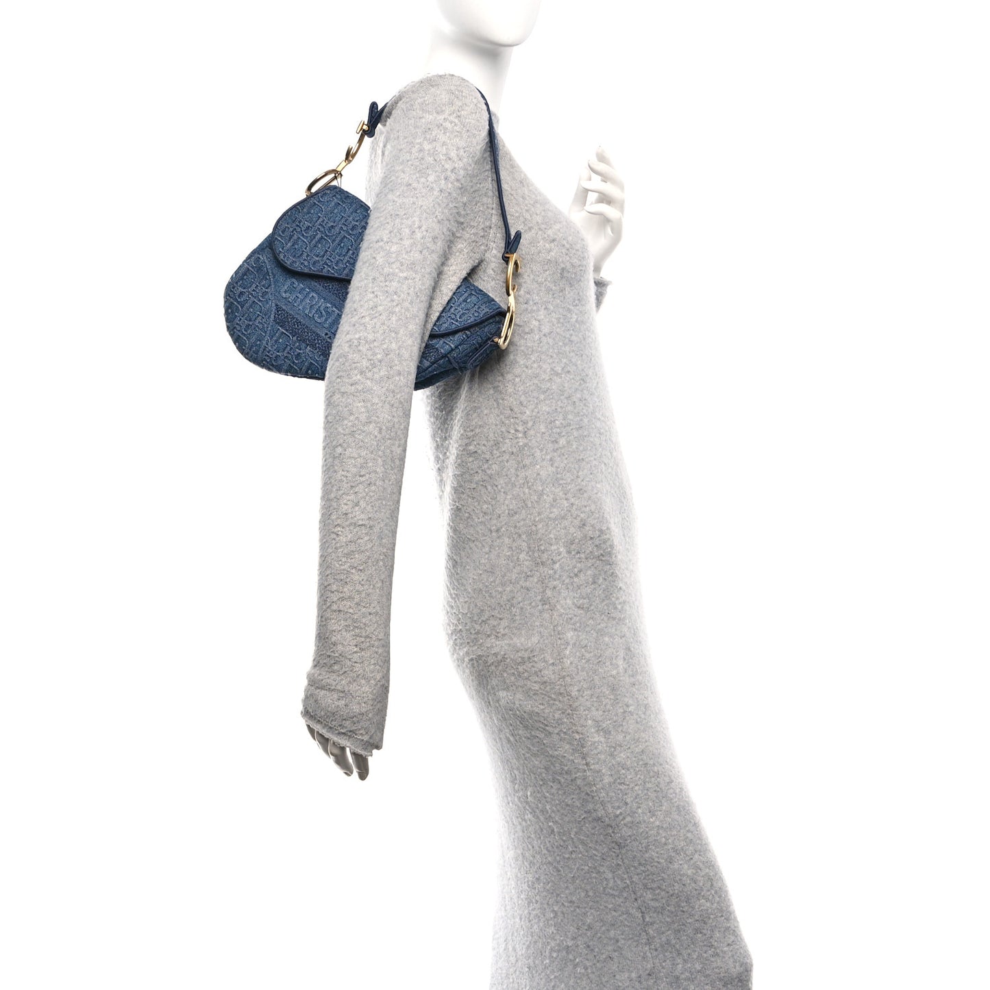 Oblique Embroidered Saddle Bag Denim Blue