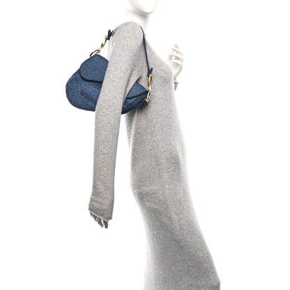 Christian Dior Oblique Embroidered Saddle Bag Denim Blue 2 of 10