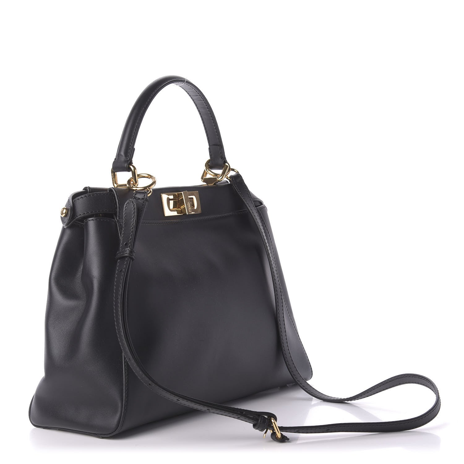 Fendi Vitello Morgan Shiny Nappa Medium Peekaboo Iconic Satchel Black 4 of 11