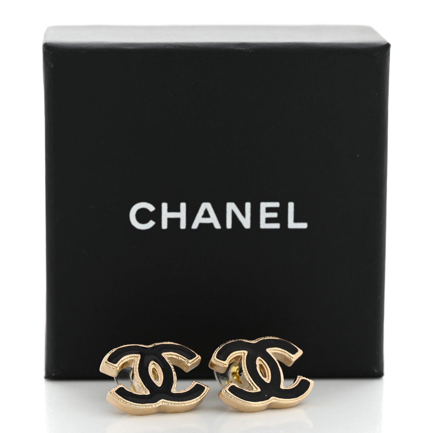 Chanel Metal Enamel CC Earrings Black Gold 5 of 5