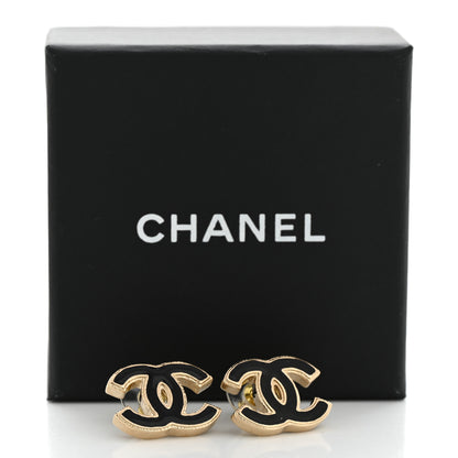 Chanel Metal Enamel CC Earrings Black Gold 5 of 5