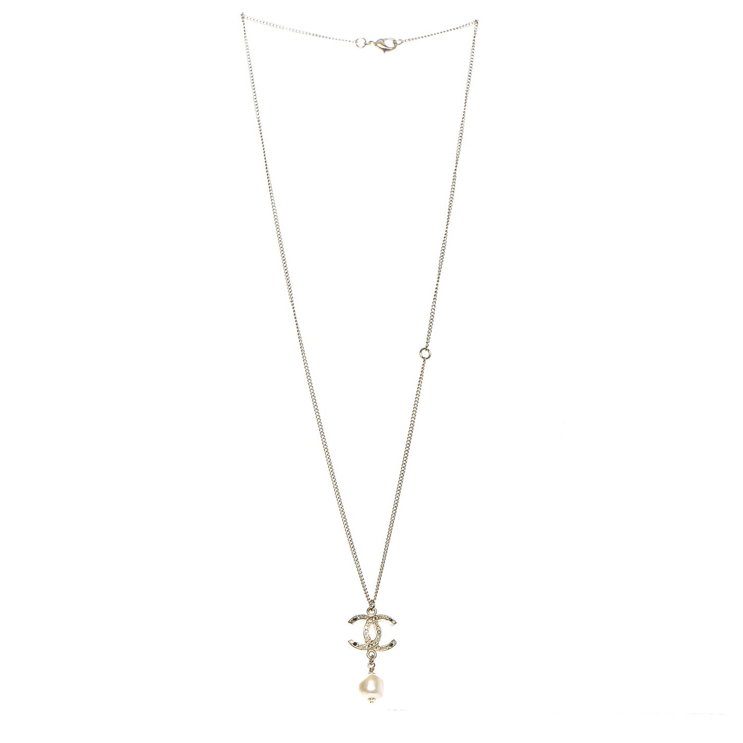 Pearl Crystal CC Drop Necklace Gold Black
