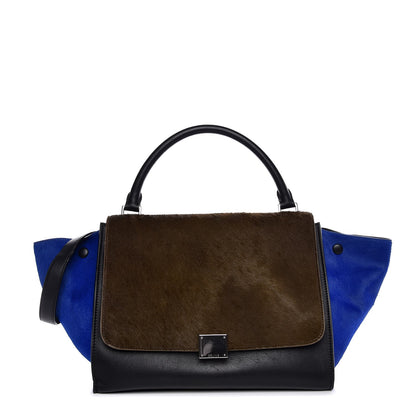 Celine Pony Hair Smooth Calfskin Tri-color Medium Trapeze Cobalt 1 of 7
