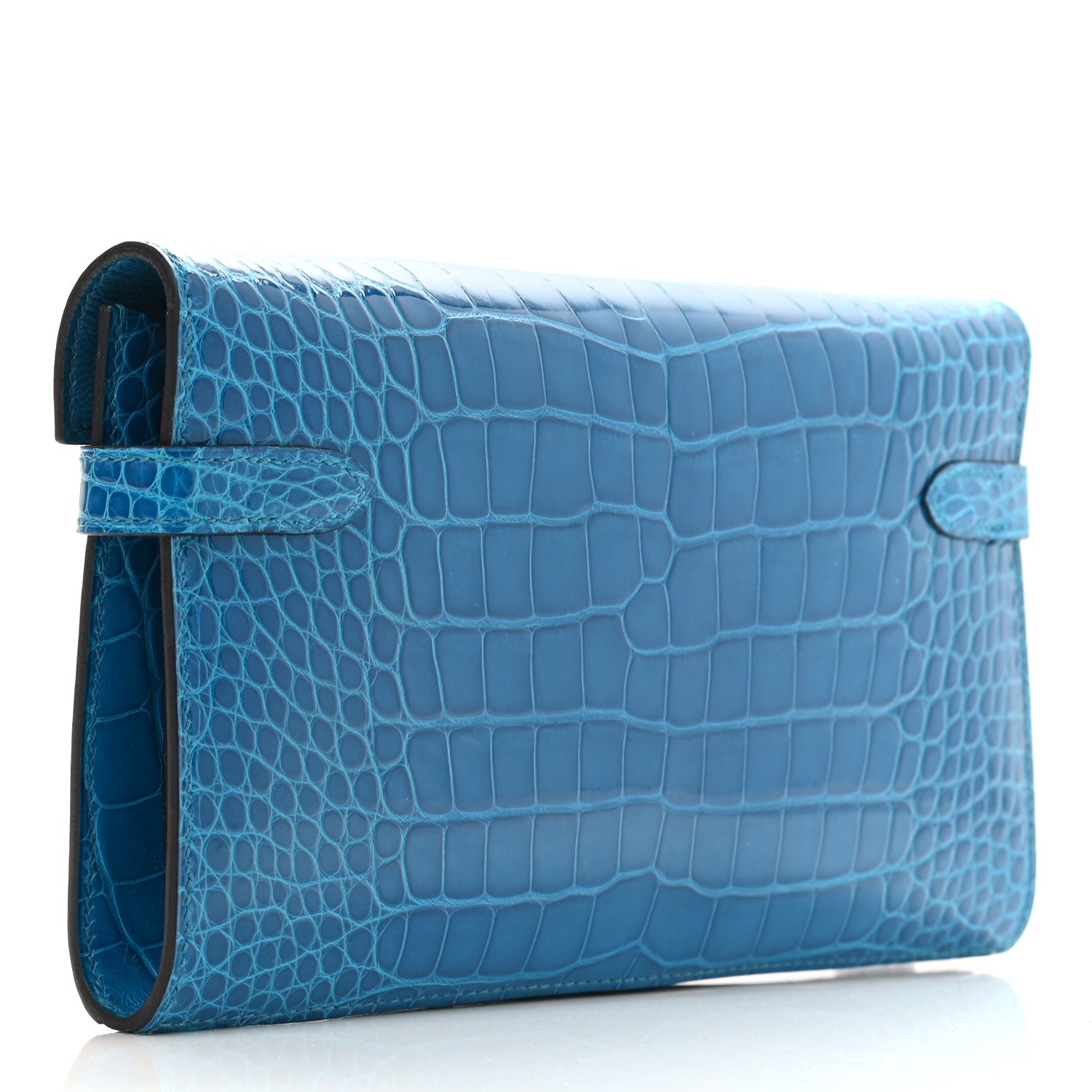 Hermes Shiny Alligator Kelly Longue Wallet Bleu Izmir 3 of 8