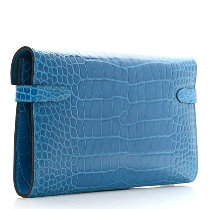Hermes Shiny Alligator Kelly Longue Wallet Bleu Izmir 3 of 8