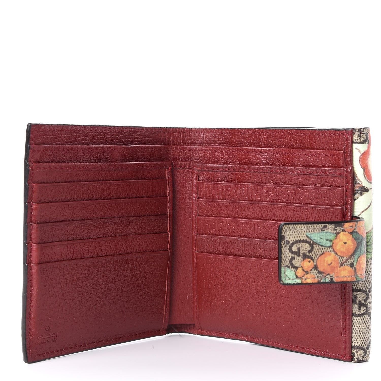 Gucci GG Supreme Monogram Tian French Flap Wallet Beige Multicolor Red 6 of 6