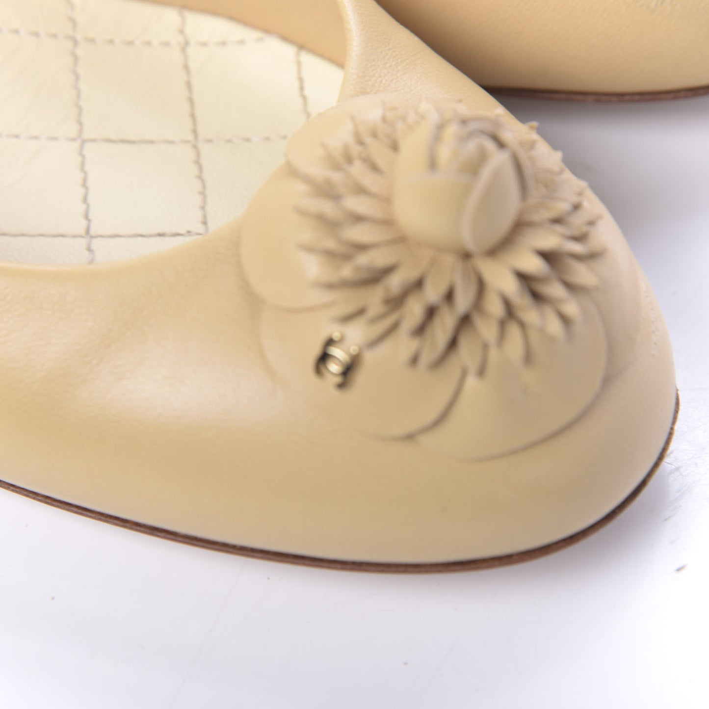 Lambskin Camellia Pumps 38 Beige