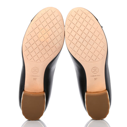 Chanel Lambskin Camellia Cap Toe Pumps 37 Black 5 of 8