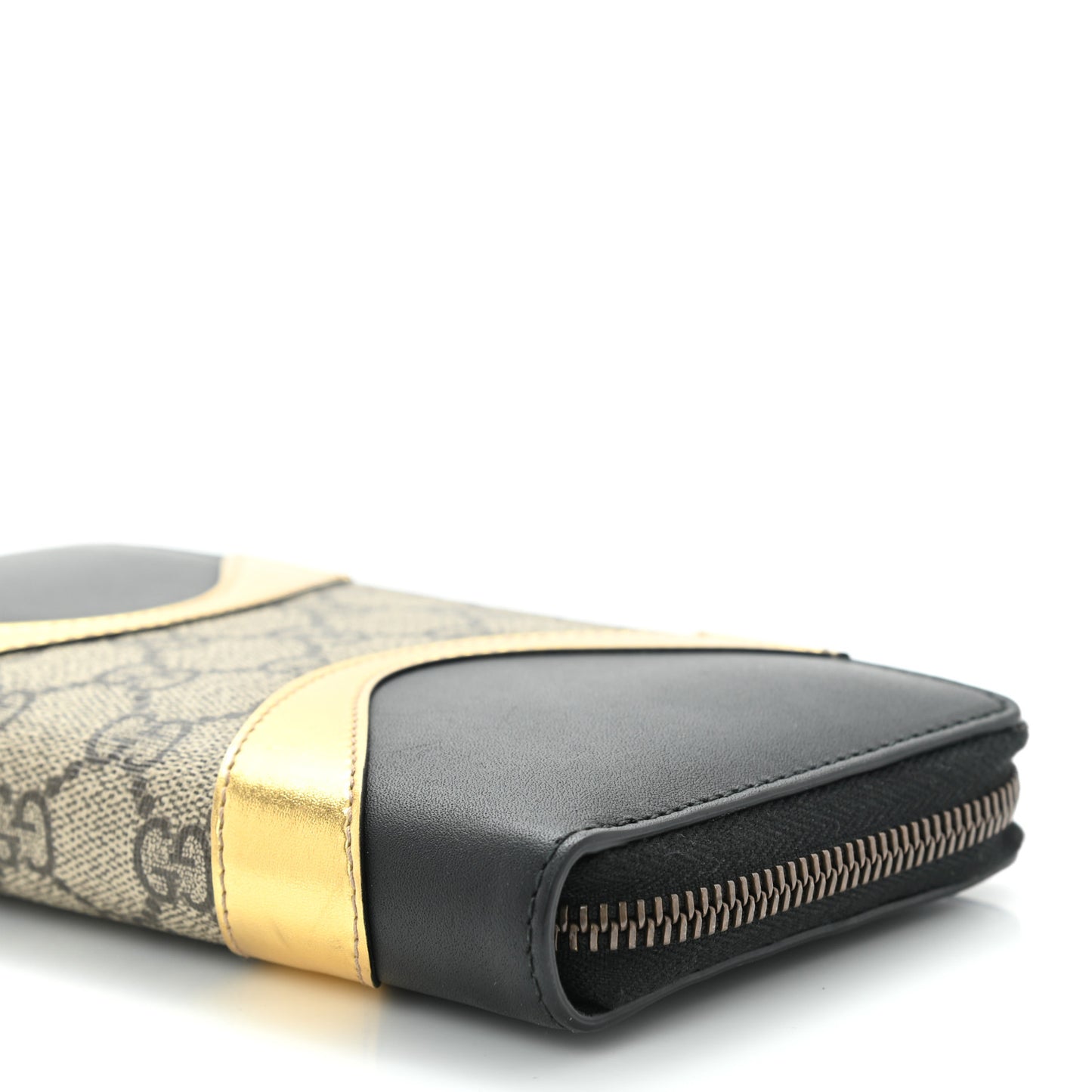 GG Supreme Monogram Osiride Zip Around Wallet Black Gold